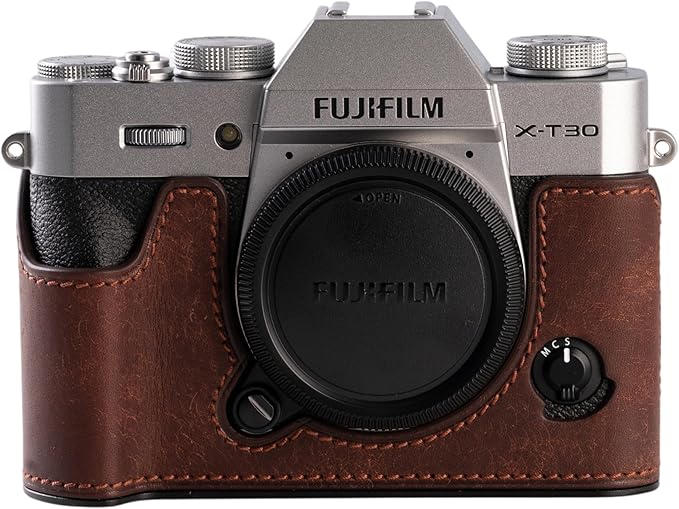 Handmade Genuine Leather Camera Half Case for FUJIFILM X-T30III /FUJIFILM X-T30III Camera Case/FUJIFILM X-T30III Case - Top Layer Cowhide Body + Metal Base Plate (Matte-Brown)