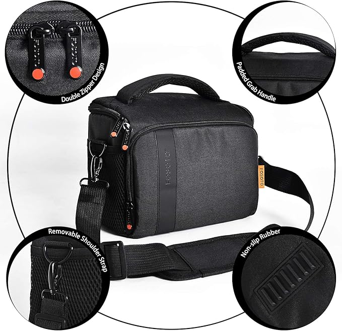 FOSOTO Waterproof (with Rain Cover) Shoulder Camera Case Bag Compatible for Nikon D5600 D750 D3300 Canon Rebel SL2 T7i EOS 80D 60D Sony A77II a68 a99II Travel DLSR SLR Camera Bags