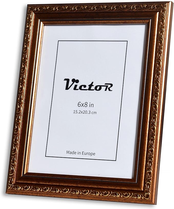 VictoR Picture Frame Chagall 6x8 Brown Gold - Vintage Picture Frames with Shutterproof Acrylic Glass - 6 x 8 Photo Frame - Brown Picture Frames - Antique