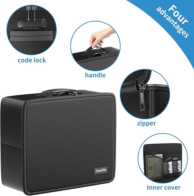 Fireproof Safe Photo Storage Box with 18 Inner 4" x 6" Clear Photo Cases, Portable Photo Organizer with Lock for Picture, Collapsible Photo Container with Handle and 18 Boxes 4 Sheet Label Stickers