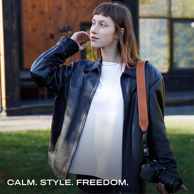 C Coiro Classic Leather Camera Strap with Quick Release, Sling Neck DSLR SLR Camera Shoulder Strap for Photographers