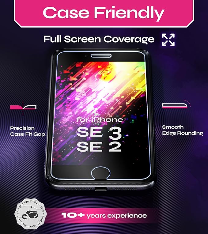 Defenslim Screen Protector for iPhone SE 3 / SE 2 (2Pack), Easy Auto-Align Install Kit, 4.7" Tempered Glass, 9H Hardness, Ultra HD Clear, Case Friendly, EasyShield