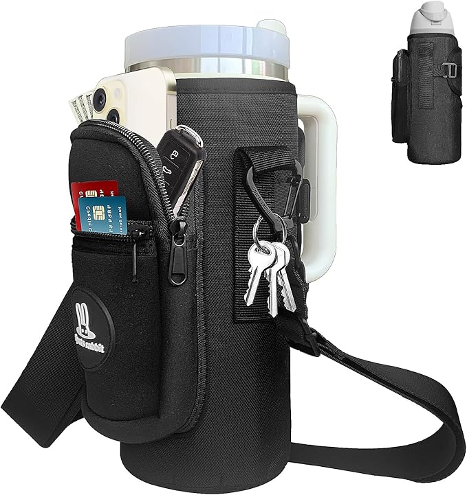 Sports rabbit Universal Water Bottle Holder – Durable Oxford & Neoprene Hybrid Design Compatible with Stanley 30/40oz Handled & 64/87oz Straight Tumblers, Adjustable Strap for Gym, Travel, Outdoors