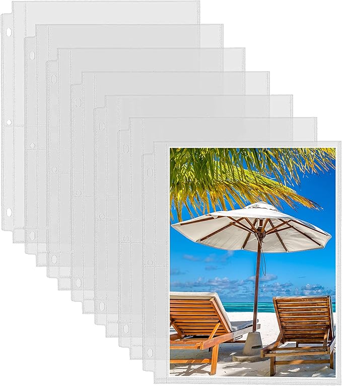 Fabmaker 30 Pack Photo Sleeves for 3 Ring Binder - (8x10, for 60 Photos), Archival Page Protectors, Clear Plastic Album Refill Pages, Postcard Sleeves, Acid-Free