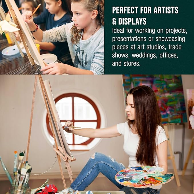 U.S. Art Supply 64" Wooden Easel Stand (4 Pack) - Adjustable A-Frame Tripod for Painting, Drawing, Photos & Signs - Lightweight Easels, Wood Easel Stand for Sign Wedding Display 40" Canvas Capacity