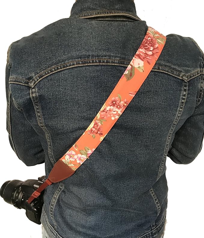 Alled Camera Strap Neck, Adjustable Vintage Orange Floral Camera Straps Shoulder Belt for Women/Men,Camera Strap for Nikon/Canon/Sony/Olympus/Samsung/Pentax ETC DSLR/SLR
