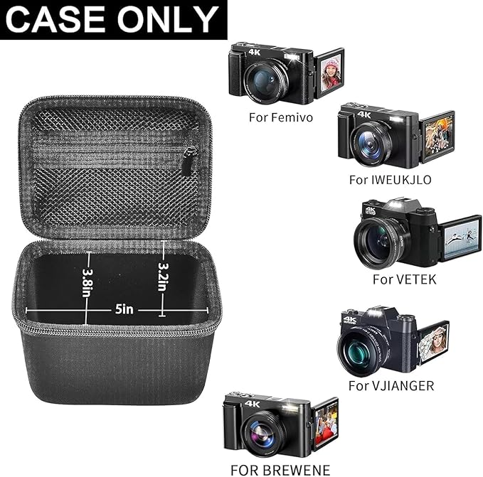 Vlogging Camera Case Compatible with for Duluvulu/for VJIANGER/for JGIPL/for TEBNGIHNM 4K Digital Cameras for Youtube. Vlog Camera Carrying Storage for Lens, Cable and Other Accessories (Box Only)