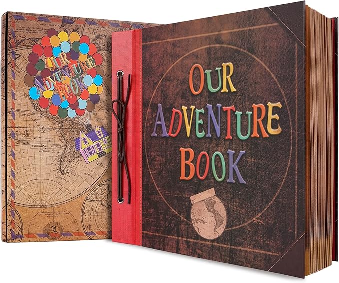 Big Size 12x12 Inch 60 Pages Scrapbook Photo Album,Our Adventure Book 3D Retro Embossed Letter Hard Cover Movie Up Travel Journal Memory Book For Couples,For Best Friend Gift