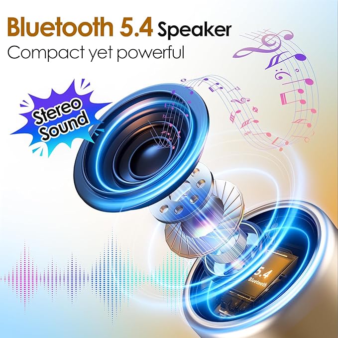 Mini Bluetooth Speaker with BT5.4, 12H Battery Life & Noise Reduction Mic – Portable Wireless Speakers for Work, Party, and White Elephant Gifts for Adults, speakers bluetooth wireless with Tws