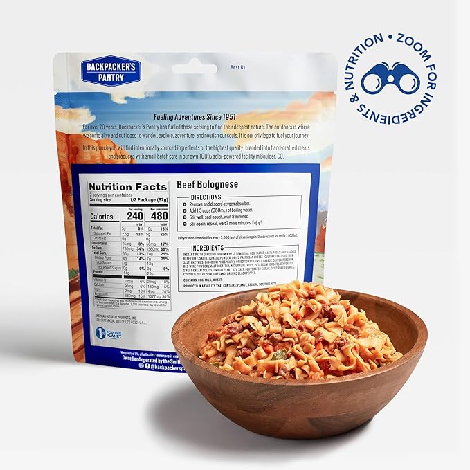 Backpacker's Pantry Beef Bolognese | Freeze Dried Backpacking & Camping Food - Emergency Food - 28g Protein - 6 Count