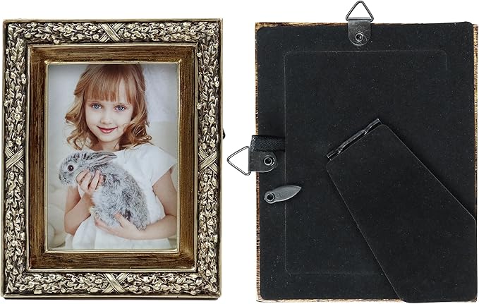Hymmah 2.5 * 3.5Inch Mini Wallet Picture Frame Vintage Photo Frame Ornate Textured Hand-Crafted Resin Frame with Easel&Hook for Tabletop&Wall Display,Photo Gallery,Art