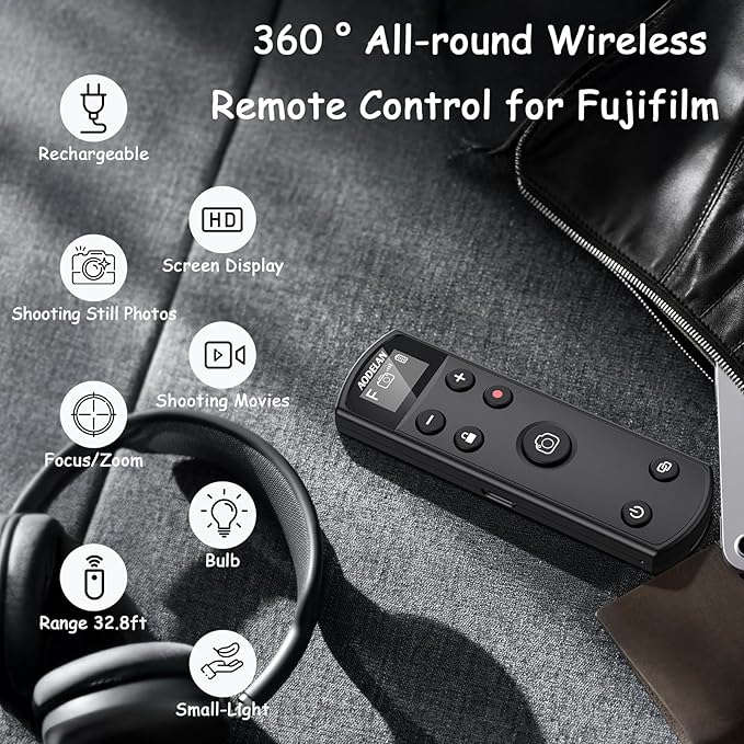 for Fujifilm Camera Rechargeable Shutter Release, AODELAN Wireless Remote Control Compatible with Fuji X-T30 II,X-S10,X-H2,X-H2S,X-T3,X-T4,X-T5,X-S20,X-T30,X-T50,X-M5,X100VI,X-E5,X Half