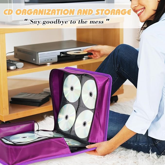 DVD Case CD Storage,384 Capacity CD Cases Holder DVD Storage Case Holders CD DVD Disc Case Storage Wallet Binder for Car Home Office Travel (Purple)