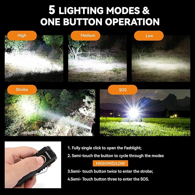 Mini Flashlight 2550 Lumens Rechargeable USB C Charging, Small High Lumens 5 Modes Pocket Flash Light with Clip, Magnetic for EDC, Camping, Hiking, Emergency (4 Pack)