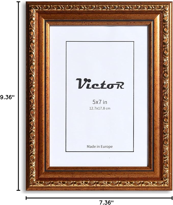 VictoR Picture Frame Chagall 5x7 Picture Frame Brown Gold - Vintage Picture Frames with Shutterproof Acrylic Glass - 5 x 7 Photo Frame - Antique