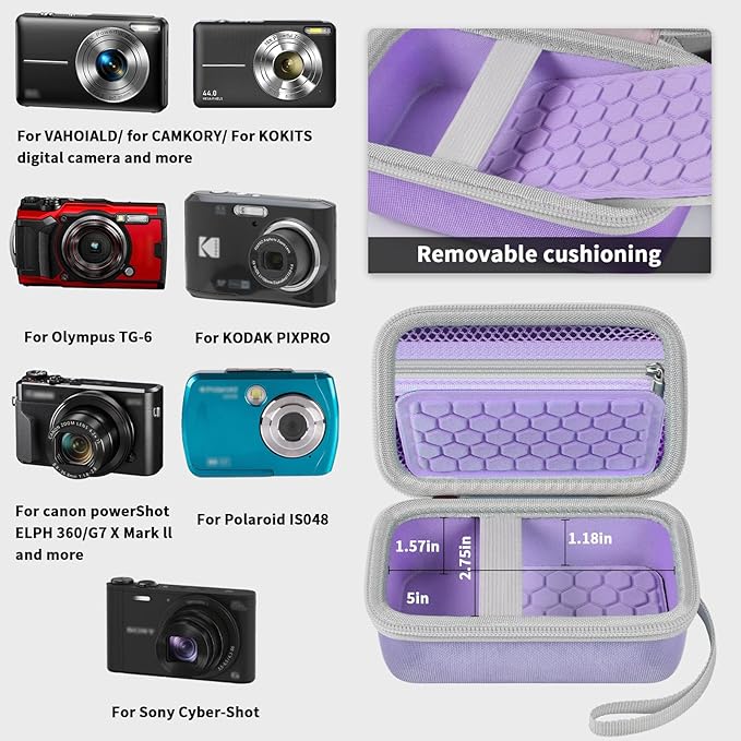 Digital Camera Carrying Case Compatible with Canon PowerShot G7 X Mark II/ G7X Mark III Digital 4K Vlogging Camera/for CAMKORY/for Lecran and More, Compact Small Camera Storage Bag for Kids (Purple)