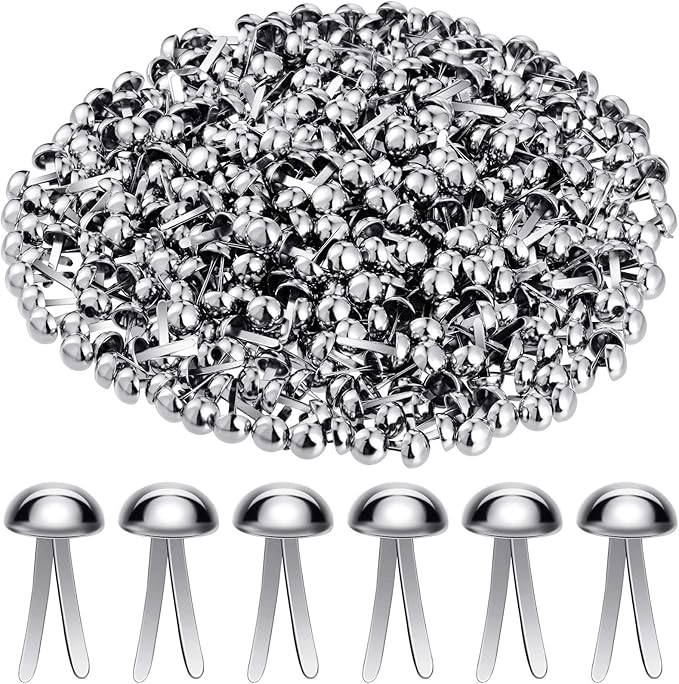 Hotop 500 Pcs Brads for Paper Crafts Metal Round Brass Paper Fasteners for Craft Art Crafting School DIY Supplies(0.3 x 0.6 Inch,Silver)