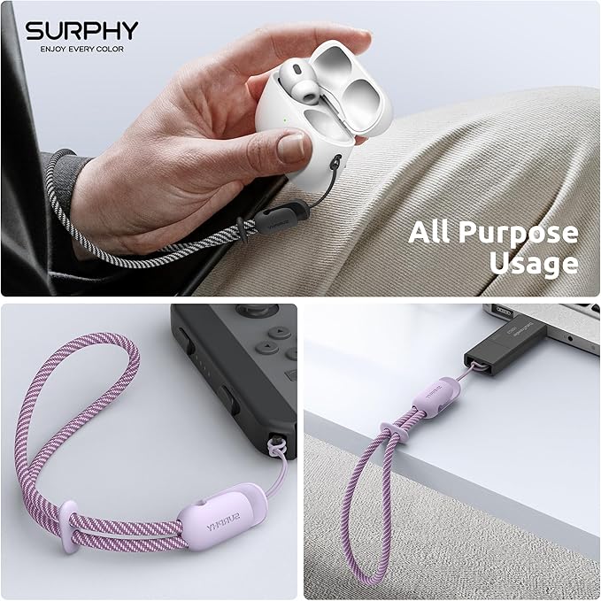 SURPHY 2 Pack Phone Lanyard for Cellphone Case, Phone Wrist Strap for Case, Cellphone Strap with 2-Color Braided, Charm Wrist Lanyard for Women, Cellphone Wrist Lanyard for Women, Black & Lilac