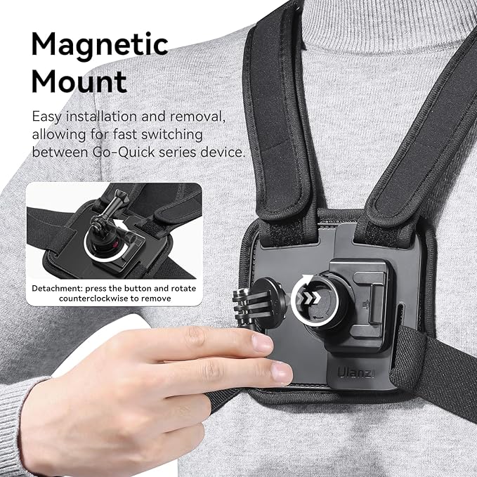 ULANZI CM028 Adjustable Chest Mount Harness - Vertical/Horizontal Switching for GoPro DJI Insta360 Action Cameras - Phone POV Chest Strap Mount Harness for iPhone Samsung Cameras