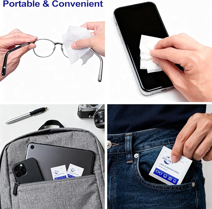 ARCHXX 400 Count Lens Wipes for Eyeglasses, +1 Clip-On Pouch Microfiber Lens Cleaner, Individually Wrapped Pre-Moistened Eye Glasses Cleaner Wipes for Glasses, Sunglasses, Camera Lenses, Streak-Free