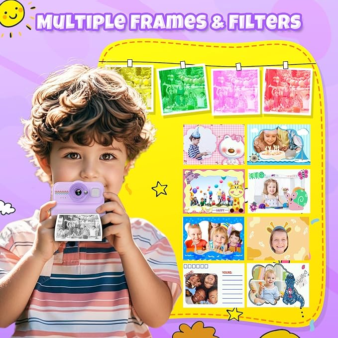 HiMont Kids Camera Instant Print, 1080P HD Instant Print Camera for Kids with 3 Rolls Print Paper & 32GB Card, Selfie Digital Camera for Kid, Ideal Kid Toys Gifts for Boys & Girls Age 3-14 (Purple)