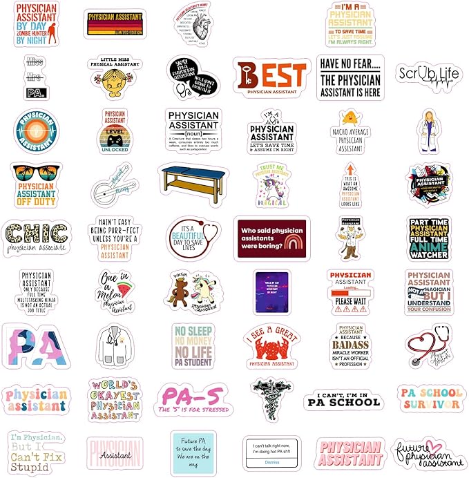 BulbaCraft 100Pcs Physician Assistant Laptop Stickers, PA Stickers, PA Week Gifts, Physician Assistant Student Presents, Gifts for Women & Men