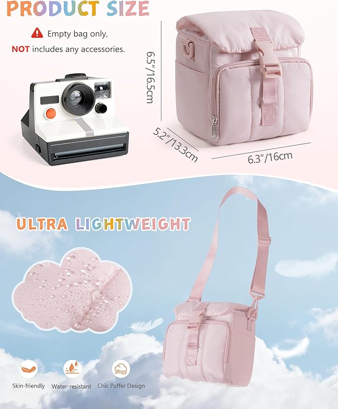Instant Camera Case Compatible with Polaroid Now 3rd and Go Gen2 Series, Protective Camera Sling Bag with Adjustable Strap and Pockets, Pink