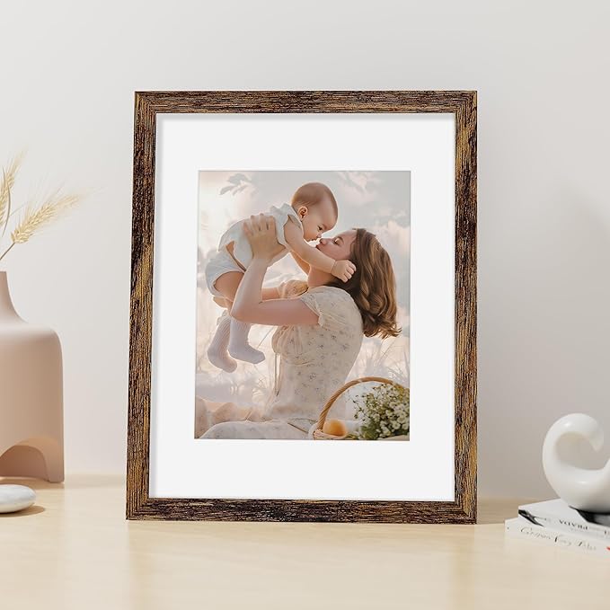 Vittanly 11x14 Picture Frame, Made of Solid Wood and Shatterproof Plexiglass, Display Pictures 8x10 with Mat or 8x10 without Mat, Wooden Photo Frame for Wall Mounting or Tabletop, Dark Brown, 1 Pack