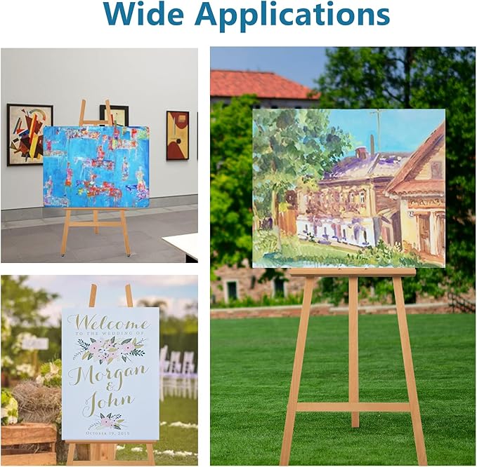 Somime A - Frame Wooden Display Easel - Adjustable Lyre Beechwood Studio Easel Stand Holding Canvas Up to 90", Inclinable Artist Floor Painting Easel for Artwork Painting, Natural