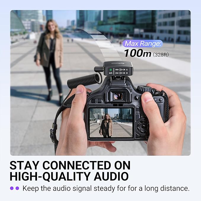 FIFINE Wireless Lavalier Microphone for iPhone/Android/Camera, 2 Pack Cordless Lapel Mic System for Vlog Recording Video YouTube/TikTok Interview, Condenser Clip-On Microphone with Charging Case-M9
