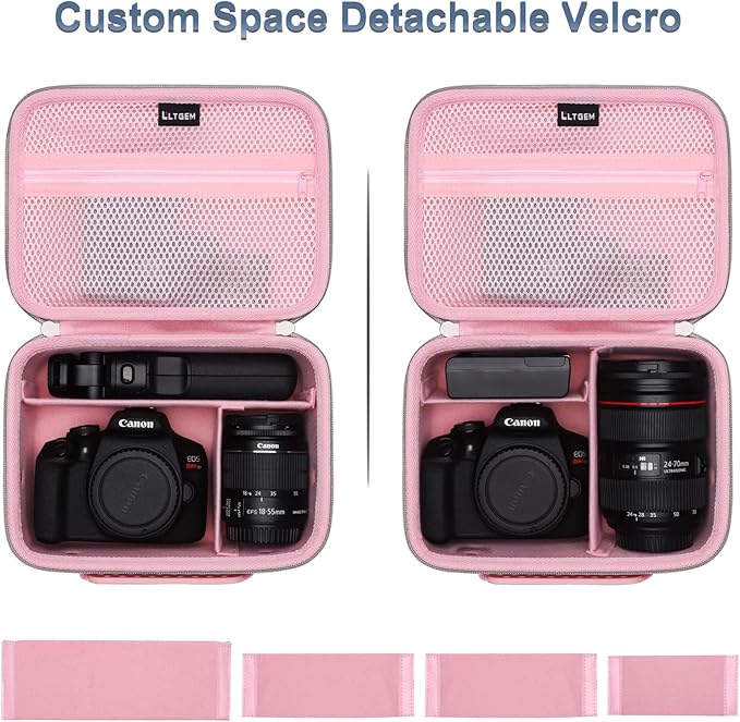 Camera Case Compatible with Canon EOS Rebel T7/R50/R6 Mark II/R100/R50 V/T6/R8/R10/R5 Mark II/RP/R7/5D Mark IV/SL3/R5/T100 DSLR SLR Camera, Len and Tripod with 4 Dividers and Shoulder Strap, Pink