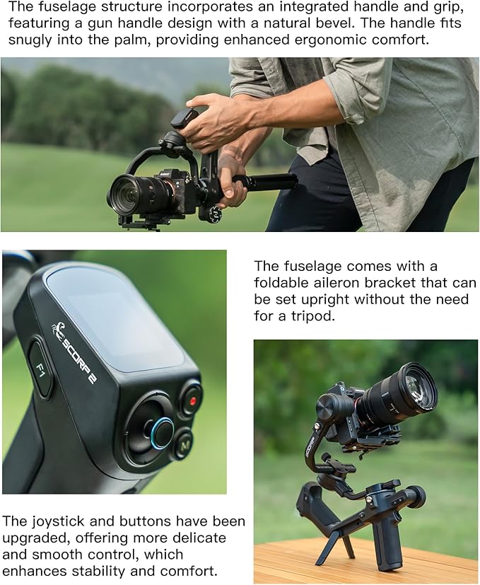FeiyuTech SCORP 2 Gimbal Stabilizer for DSLR and Mirrorless Camera, Integrated Al Tracking, 3-Axis Camera Stabilizer Fits for Sony Canon Fuji Nikon, 5.5lbs Payload Touch Screen Vertical Shooting