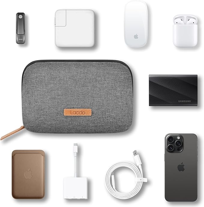Lacdo Electronic Organizer Travel Cable Organizer Bag Pouch Case Tech Electronic Accessories Case Portable Charger Cases for Cords, Cable, MacBook Laptop Charger, Power Adapter, Mouse, Power Bank,Gray