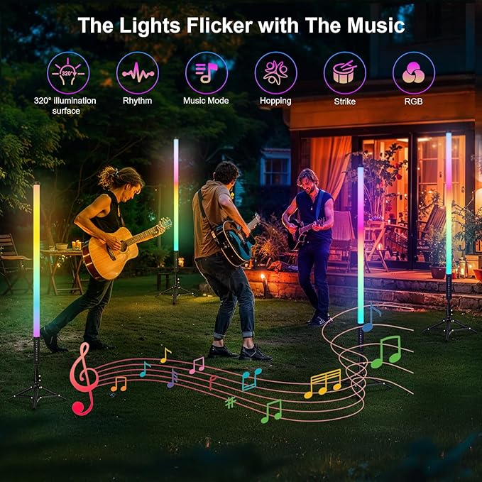 2 Pack 3ft RGB Tube Light Portable 5000mAh Battery Powered LED Light Stick with Stand, Music Sync, Ambient Lighting for Video Studio Photography DJ Bar Stage Club Party Wedding Gaming Rooms