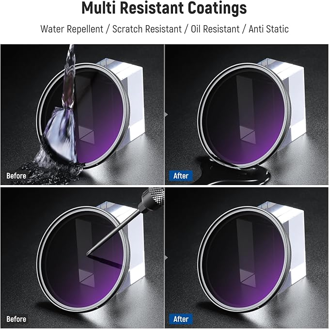 NEEWER 52mm ND2-400 (1-9 Stops) Variable ND Filter with Lens Cap, Lanyard, Cleaning Cloth, Precise Neutral Density Adjustment, Fingerprint & Scratch Resistant Multicoated Optical Glass