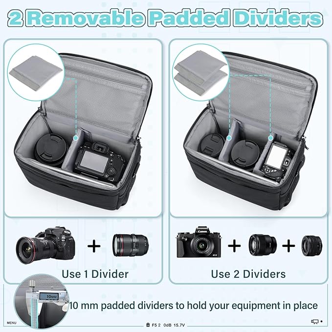 RAINSMORE Camera Bag for DSLR SLR Mirrorless Camera,Small Camera Sling Bag for Photographers Waterproof Camera Case with Tripod Holder Compact Camera Bag Crossbody with Rain Cover Black