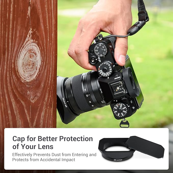 Metal Square Lens Hood Cover with Lens Hood Cap for Fujifilm Fuji XF 16-50mm f/2.8-4.8 R LM WR & XF 33mm F1.4 R LM WR on X-T50 XT50 X-T5 X-S20 X-T30 II X-T20 X-T10 X-T4 X-T3 X-T2 X-S10 X-H2S X-H2 X-E4