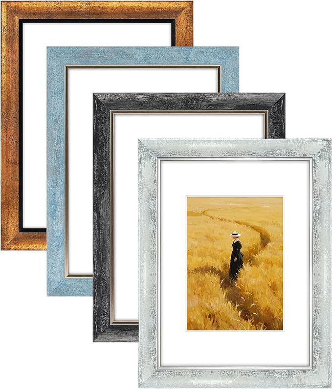 XUANLUO 9x12 Picture Frames Set of 4 Rustic Retro Photo Frame with HD Plastic Cover for Wall Mount and Tabletop Display Family Friends Wedding Gift