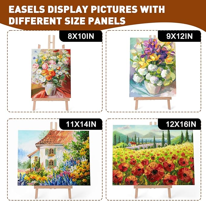 AROIC 16-Pack Tabletop Wood Easel Stands for Photo & Canvas Display
