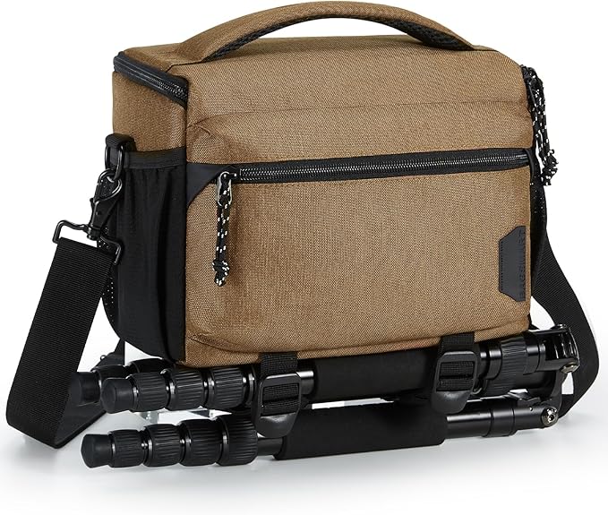 BAGSMART Small Camera Sling Bag for Photographers, Compact Camera Shoulder Bags for DSLR/SLR/Mirrorless Cameras, Waterproof Crossbody Camera Case with Tripod Holder, Khaki