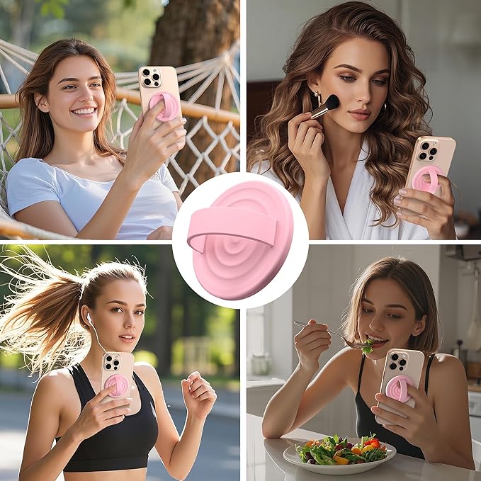 Magnetic Phone Grip Ring Holder, Liquid Silicone Magnet Cell Phone Grip Finger Loop, Compatible with Magsafe, Back of Phone for iPhone 17/16/15/14/13/12 Series, Pink