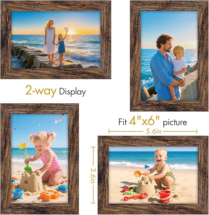 Vittanly 4x6 Picture Frame, Made of Solid Wood and Shatterproof Plexiglass, Wooden Photo Frame for Wall Mounting or Tabletop Display, Picture Frame for Home Decor with Stand, Dark Brown, 1 Pack