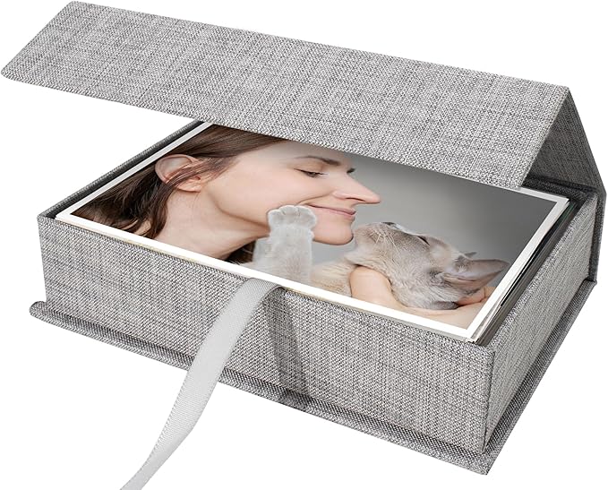 Yopih 5x7 Linen Photo Storage Box - Ideal for Preserving and Organizing Your Precious Photos, Certificates, Scrapbooking Supplies, Keepsakes, and Jewelry Grey