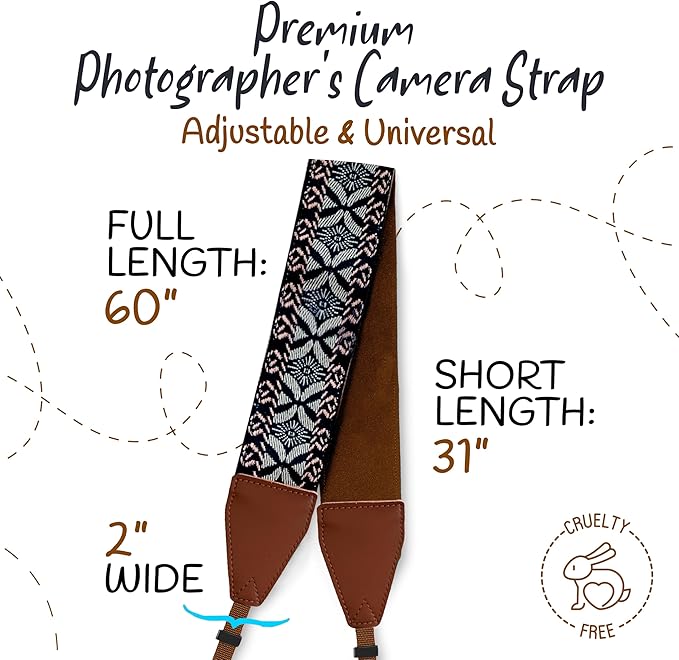 Art Tribute Camera Strap for All DSLR and Mirrorless Cameras. Add Your Name Or Initials Make It a Personalized Gift