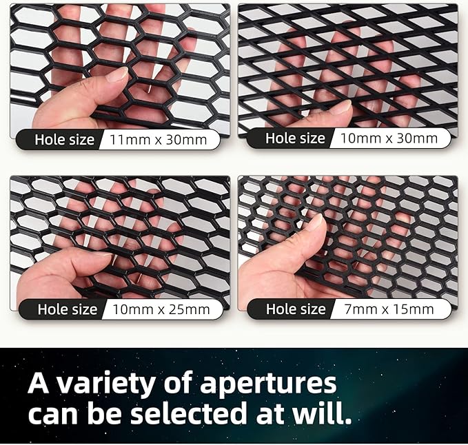 AggAuto 47"x16" ABS Plastic Universal Car Grill Mesh, Automotive Grille Insert Bumper Honeycomb Hole 7x15mm Hex Grids Black
