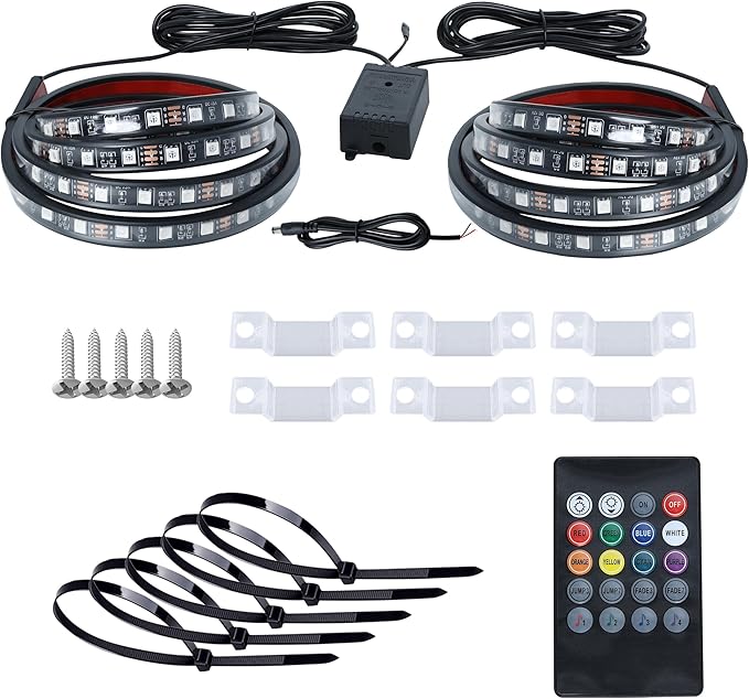 2PCS 60" RGB Truck Bed Light Strip Kit Remote Controlled Color Changing LED Bars with Music Sync, IP67 Waterproof for Pickup Trucks, SUVs, RVs/Boats