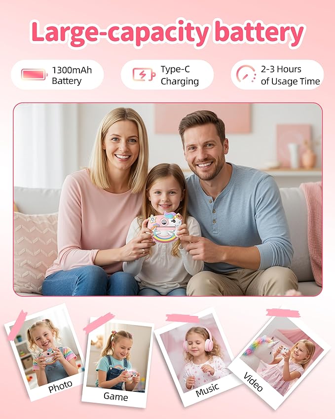 Kids Camera Instant Print, 1080P Digital Camera for Kids with 32GB SD Card, Toddler Girl Toys Birthday Festival Gifts for 3 4 5 6 7 8 9 10 Year Old Girls, Portable Travel Toys for Girls Age 3-10
