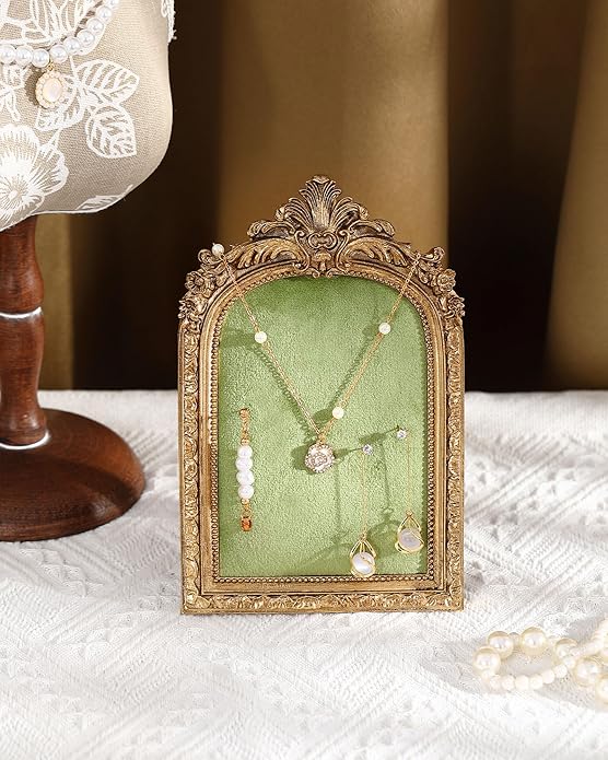 Jewelry Display Stand Vintage Necklace Organizer Ring Holder Earring Tray Resin Jewelry Photography Props Frame with Velvet Backing for Gifts