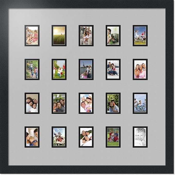 Art to Frames Double-Multimat-398-88/89-FRBW26079 Collage Photo Frame Double Mat with 20-2x3 Openings and Satin Black Frame