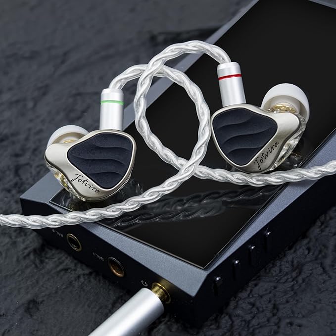 Hybrid in Ear Monitors Headphones with Mic, IEM Earphones 10mm Dual Dynamic Drivers, HiFi Wired Earbuds, Zinc Alloy Faceplate in Ear Monitor with Silver-Plated Detachable Cable for Musician